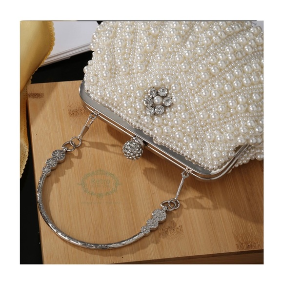 Gatsby Roaing 20s Pearl Bridal Evening Purse Large Pearl Flapper Clutch Bag 👛 - Picture 2 of 7